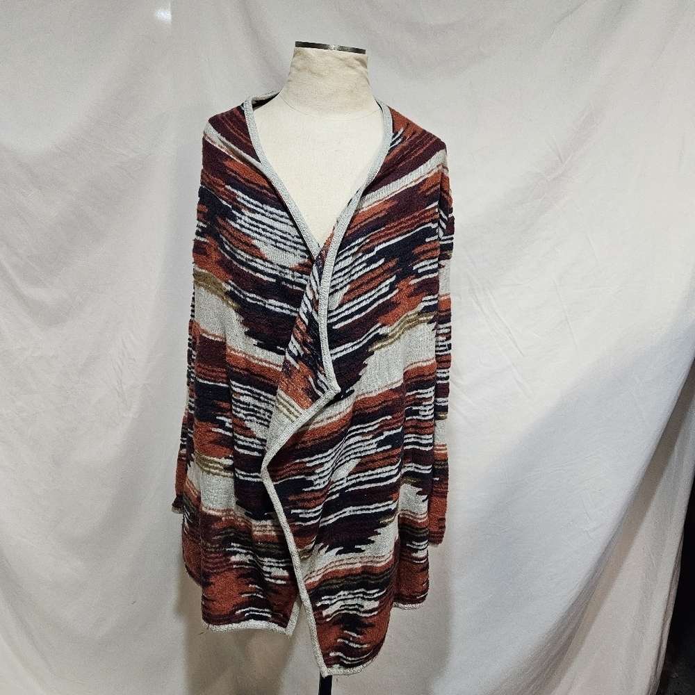 LUCKY BRAND Sweater M Southwestern Draped Open Front Cardigan Long Sleeve Gray